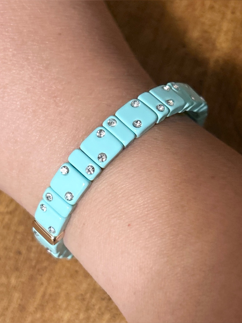 Mini Enamel Mint Colored Dice Rhinestones Stretch Geometric Bracelet (NWT)